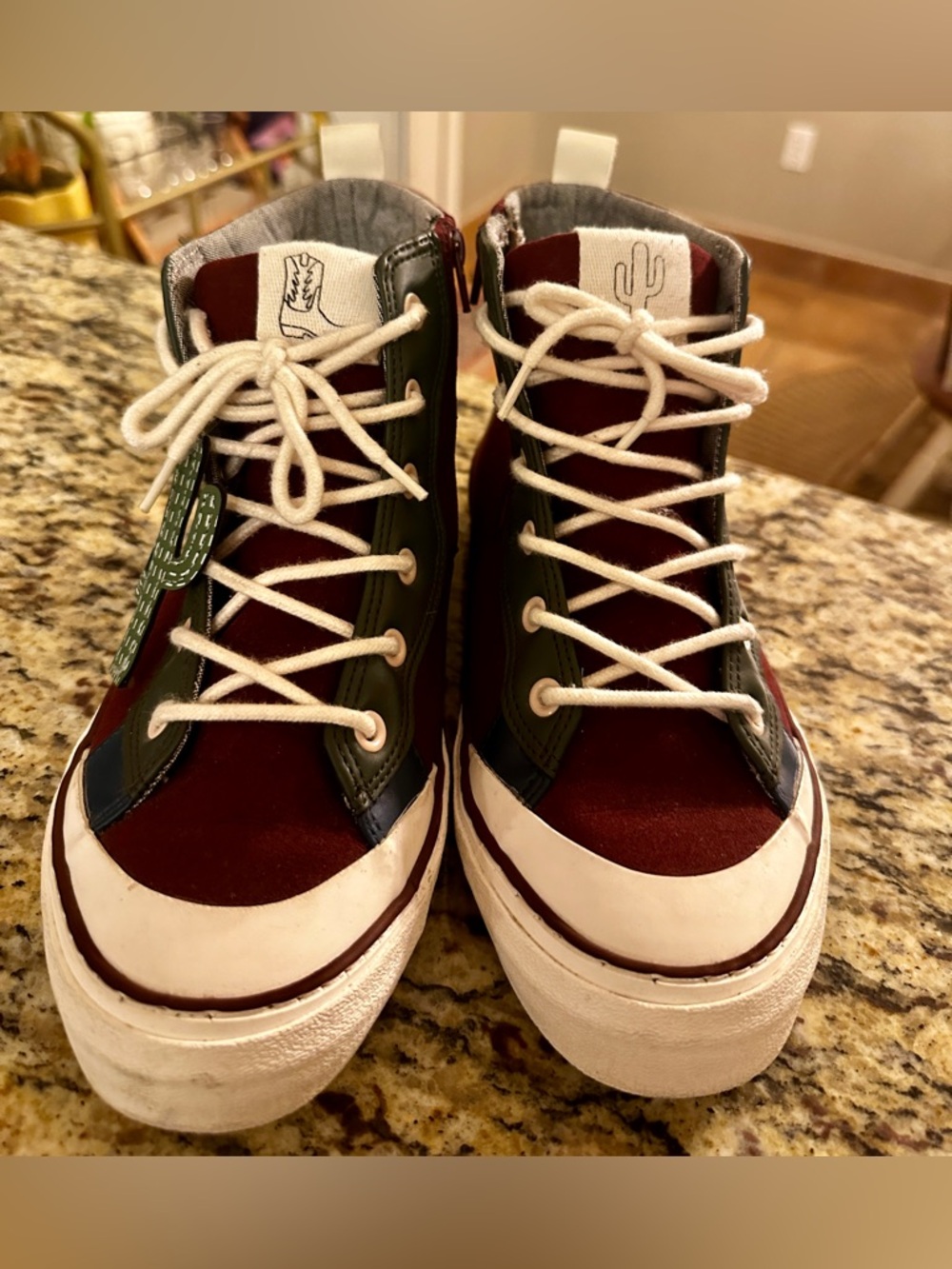 ZARA Maroon & Olive Platform High-Top Sneakers size 37